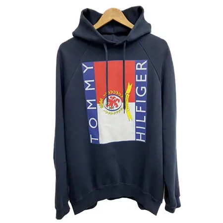 VETEMENTS(ヴェトモン)×TOMMY HILFIGER(トミーヒルフィガー)オーバーサイズプルオーバーパーカー ネイビー