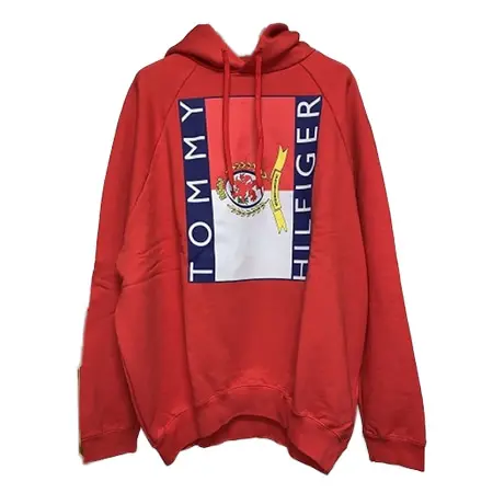 VETEMENTS(ヴェトモン)×TOMMY HILFIGER(トミーヒルフィガー)オーバーサイズプルオーバーパーカー レッド