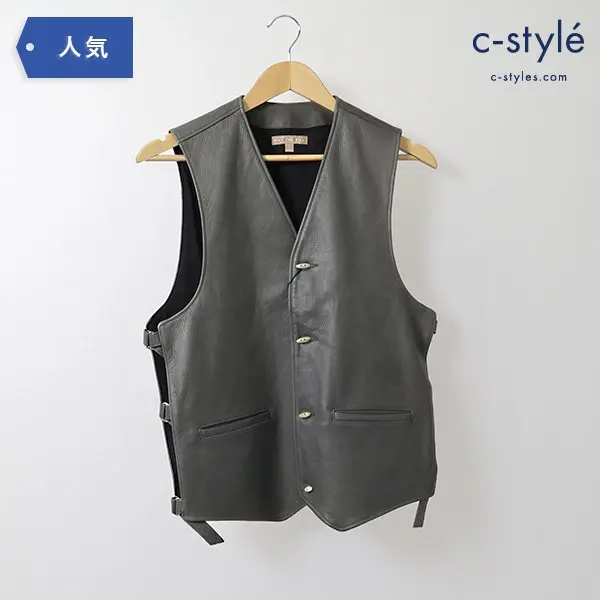 FILL THE BILL(フィルザビル) LEATHER VEST レザーベスト 109-192020 GRAY メンズM