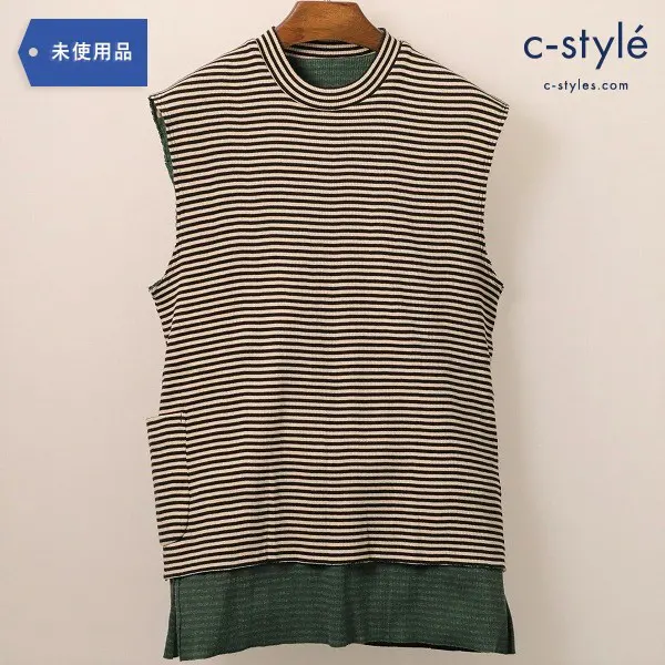 SUNSEA(サンシー)16AW CUT OFF REVERSIBLE SLEEVELESS T BEIGE BK x GREEN GRAY size3 タグ付き