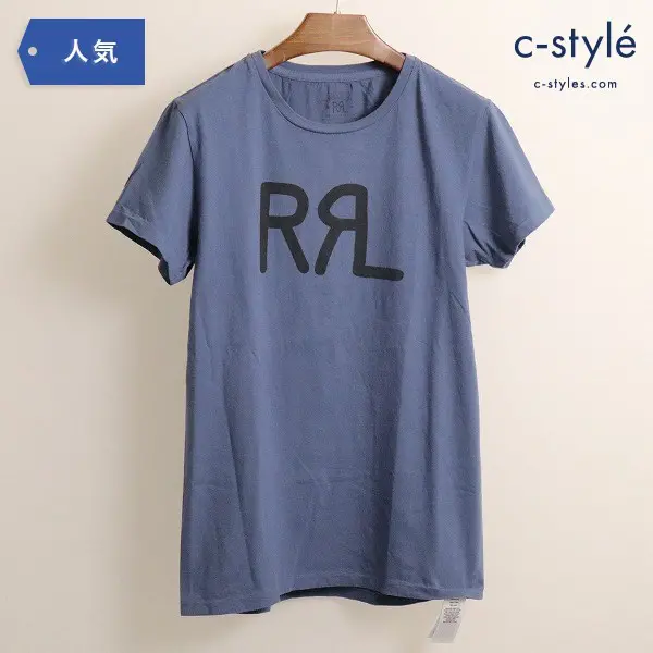 RRL ダブルアールエル クルーネック Tシャツ 半袖 ロゴ ウォッシュ ネイビー S 782504857005