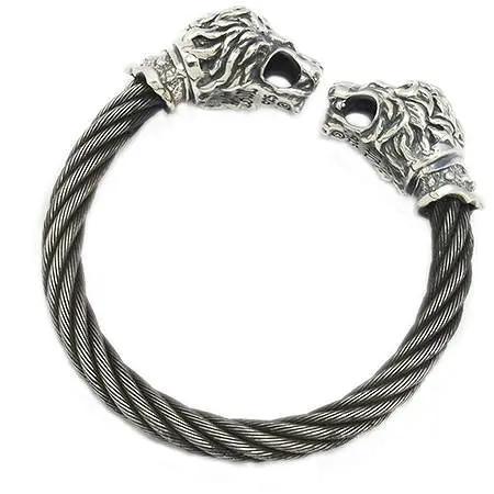 BWL(ビルウォールレザー) Animal Head Cable Bangle Lion ライオンワイヤーバングル