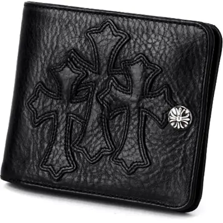 CHROME HEARTS(クロムハーツ) 1スナップ ウォレット w/ クロスボタン 3 セメタリークロスパッチ ブラック