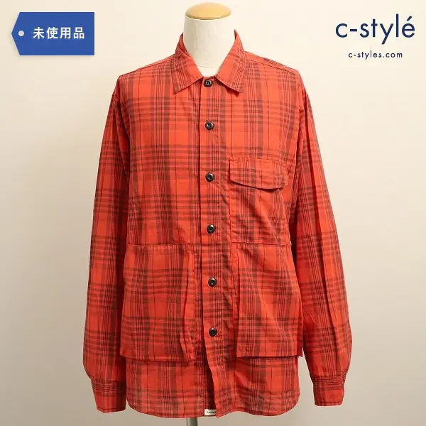 SASSAFRAS ササフラス DIGS CREW HALF コットン リネン シャツ ジャケット L RED