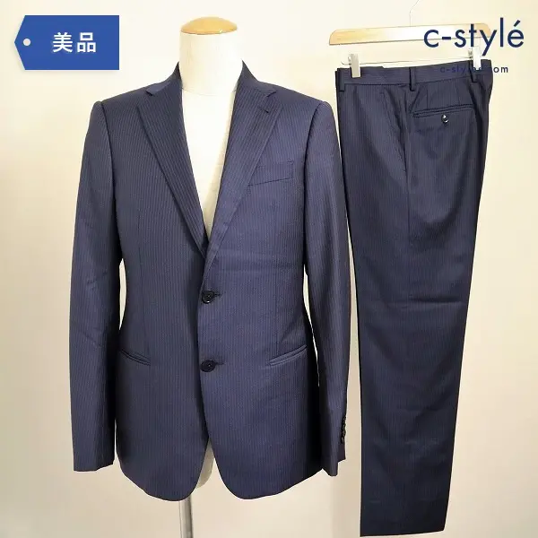 ARMANI COLLEZIONI アルマーニ セットアップ スーツ T Line 46 NAVY ストライプ 2Bシングル