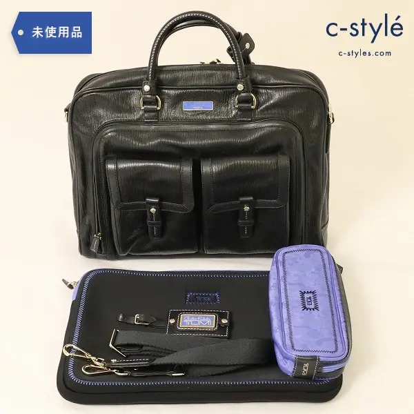 TUMI トゥミ Carlos Falchi カルロスファルチ コラボ レザー スリム ブリーフケース BLACK