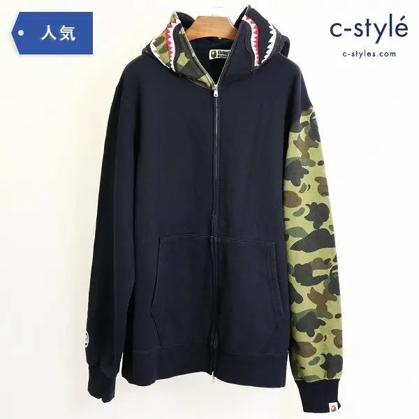 A BATHING APE アベイシングエイプ SHARK FULL ZIP HOODIE シャーク パーカー 迷彩 切替 XXL