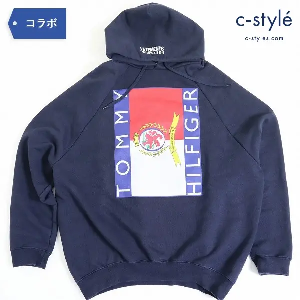 VETEMENTS ヴェトモン x TOMMY HILFIGER ロゴ エンブレム オーバーサイズ パーカー XS Navy