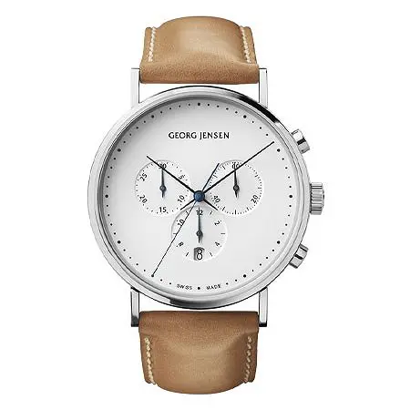 GEORG JENSEN(ジョージジェンセン) コッペル(KOPPEL) – 41mm クォーツ クロノグラフ ホワイトダイヤル タンカーフレザーストラップ 3575712