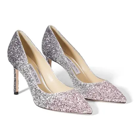 JIMMY CHOO(ジミーチュウ) シューズ ROMY 85 Ballet Pink X Silver X Anthracite トリプルグリッター グラデーション・ポインテッドトゥパンプス