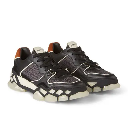 JIMMY CHOO(ジミーチュウ) スニーカー DIAMOND X TRAINER/F Black Mix カーフレザー X クロスタスエード X プリントナイロン・ローカットスニーカー