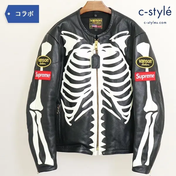 Supreme シュプリーム x Vanson バンソン 17AW Leather Bones Jacket L シングル ライダース