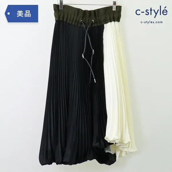 sacai サカイ バイカラー プリーツ スカート size1 アシンメトリー 異素材 切替 レディース
