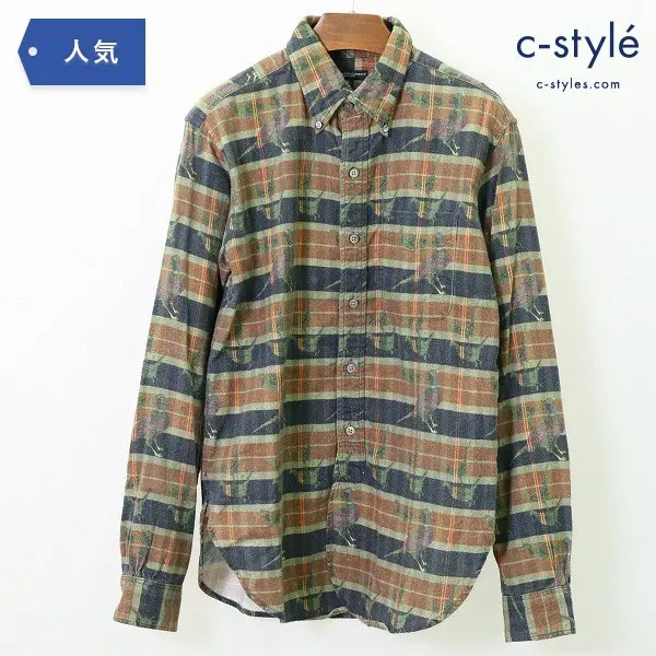 ENGINEERED GARMENTS 19th BD Shirt ネルシャツ S バード プリント チェック ボタンダウン