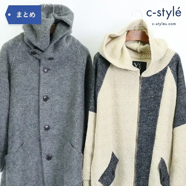 Y’s ワイズ size 2 アウター 2点 モヘヤ コート + ウール ニット パーカー 切替 レディース