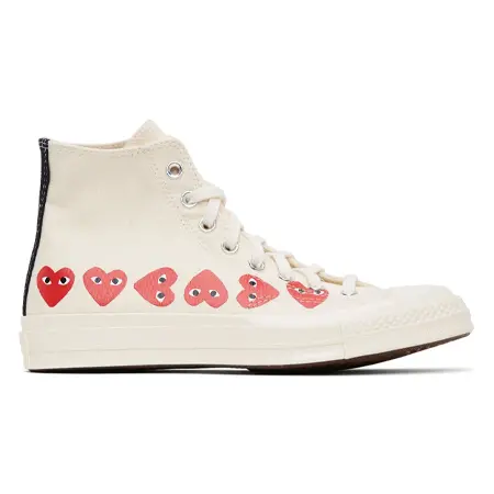 PLAY COMME des GARCONS(プレイコムデギャルソン) Converse Edition オフホワイト マルチプル ハート Chuck 70 ハイ スニーカー メンズ