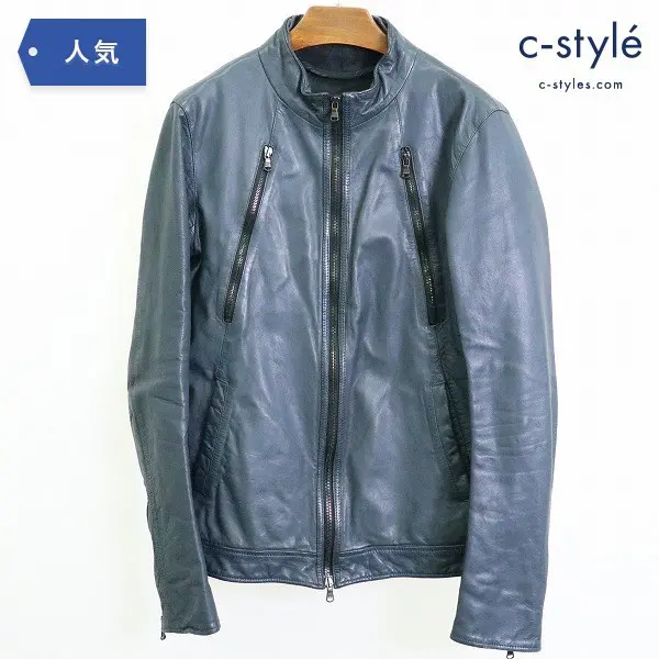 TATRAS タトラス Lat 40.8 シングル ラムレザー ライダース ジャケット size46 羊革 ネイビー