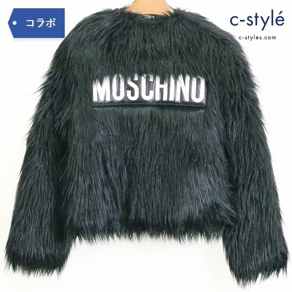 MOSCHINO × H&M フェイクファー ジャケット XS バックロゴ ショート コート レディース