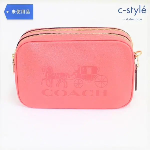 COACH コーチ ダブルジップ ショルダー バッグ レザー 2Way ピンク レディース 型押し カバン