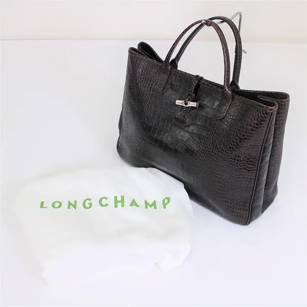 LONGCHAMP ロンシャン クロコ型押し ハンドバッグ トートバッグ ダークブラウン フランス製