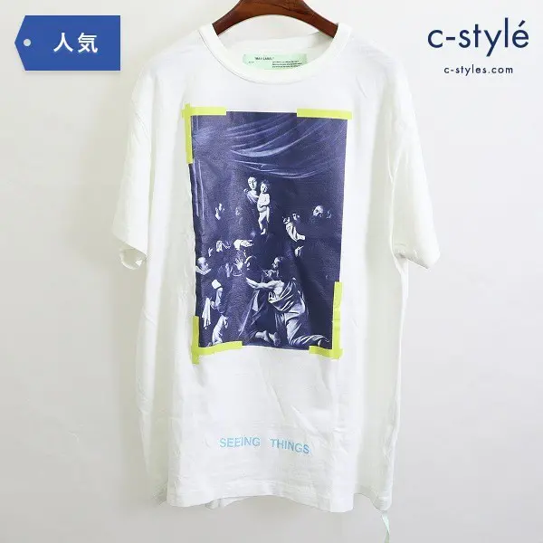 OFF-WHITE オフホワイト DIAG CARAVAGGIO Tシャツ M 半袖 プリント ホワイト カットソー