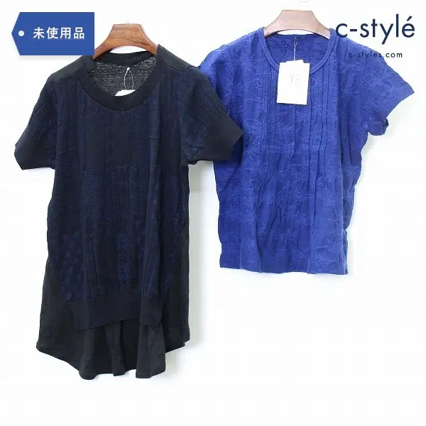 Y’s ワイズ 半袖 ニット size2 2点 ジャガード コットン ヨウジヤマモト