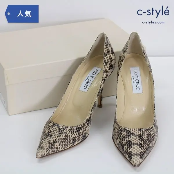 JIMMY CHOO ジミーチュウ ポインテッドトゥ パンプス size38 ヒール9cm パイソン柄 イタリア製