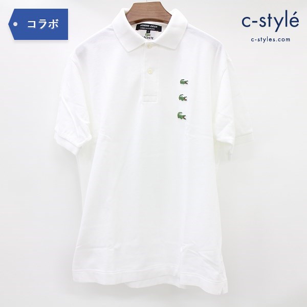 COMME des GARCONS HOMME DEUX × LACOSTE ポロシャツ 半袖 ホワイト ワニ 刺繍