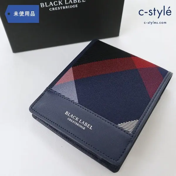 BLACK LABEL CRESTBRIDGE 二つ折り財布 レザー チェック ネイビー