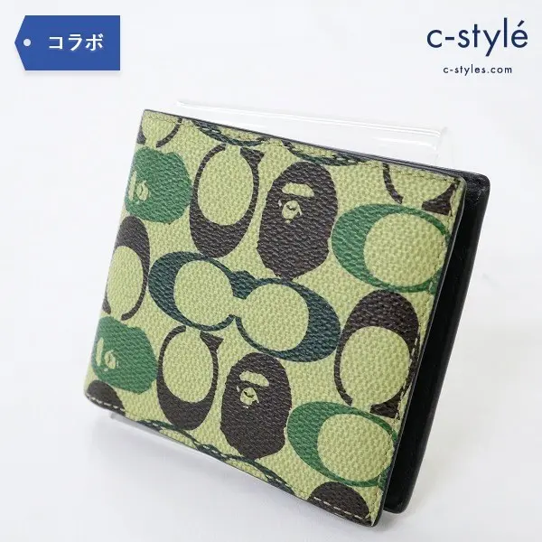 A BATHING APE × COACH SIG COIN WALLET 二つ折り財布 ロゴ レザー ウォレット