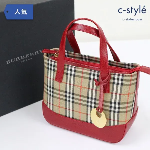 BURBERRY バーバリー ハンドバッグ カバン 鞄 手提げ チェック柄 レッド ブラウン