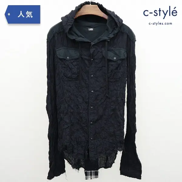 L.G.B. ルグランブルー フード付 シャツ size1 ブラック 長袖 シワ加工