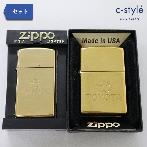 ZIPPO ジッポー TOYOTA ロゴ USA 1999 2000 ゴールド スリム 計2点 喫煙具