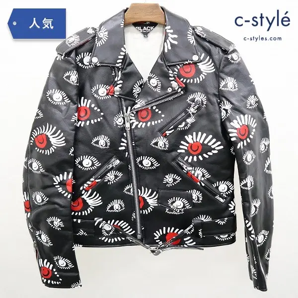 BLACK COMME des GARCONS 瞳ペイント ダブルライダースジャケット L ブラック