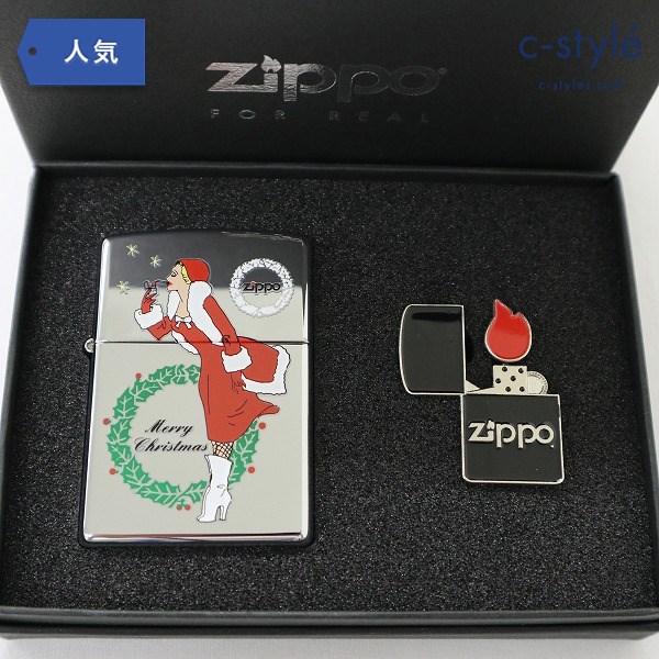 ZIPPO WINDY Merry Christmas ピンバッジ付き 喫煙具 オイルライター