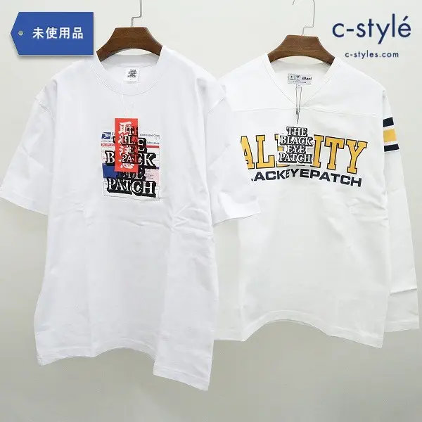 BLACK EYE PATCH ALLCITY FOOT BALL S + PRIORIOTY LAVEL M Tシャツ ホワイト