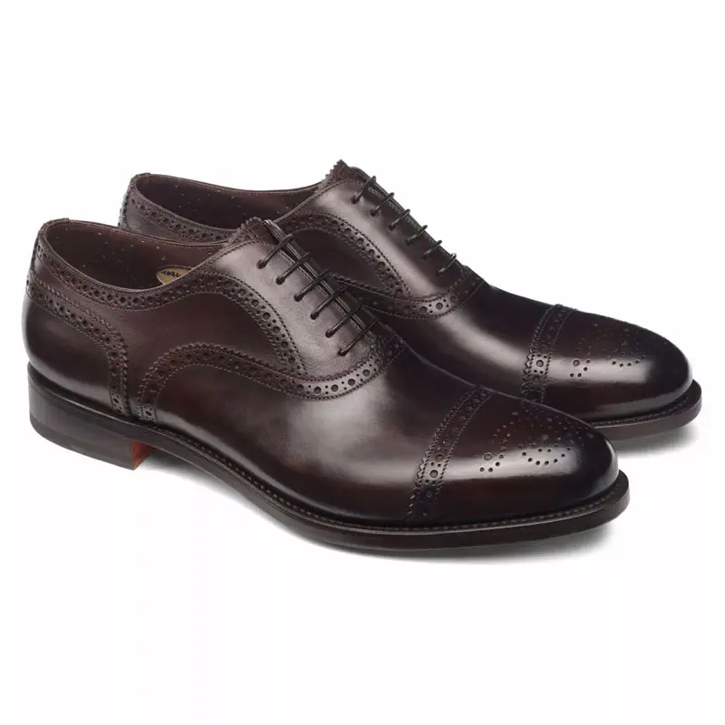 Santoni(サントーニ) メンズ ブラウンレザー オックスフォードブローグシューズ