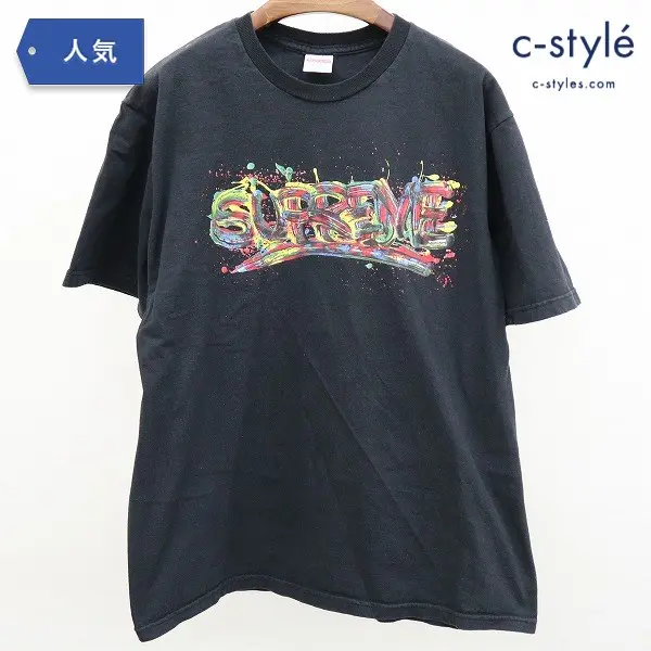 Supreme シュプリーム ペンキロゴ Tシャツ L ブラック クルーネック 綿100