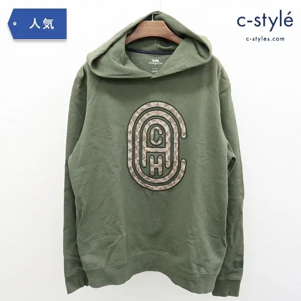 COACH RETRO LOGO POPOVER HOODY L カーキ ペルー製 綿 パーカー