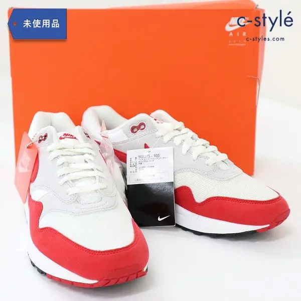 NIKE AIR MAX 1 ANNIVERSARY 28cm ホワイト×赤×グレー 908375-103 シューズ