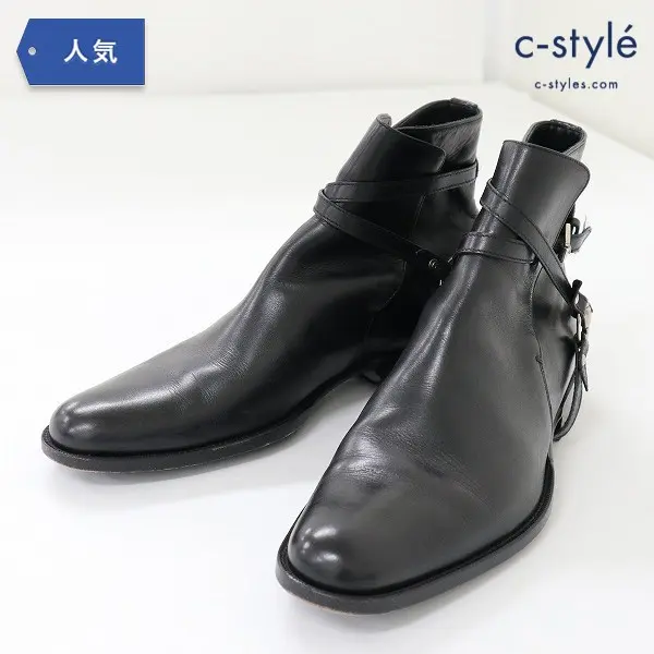 グッチ GUCCI レザーストラップ ショートブーツ 38 ブラック 114419