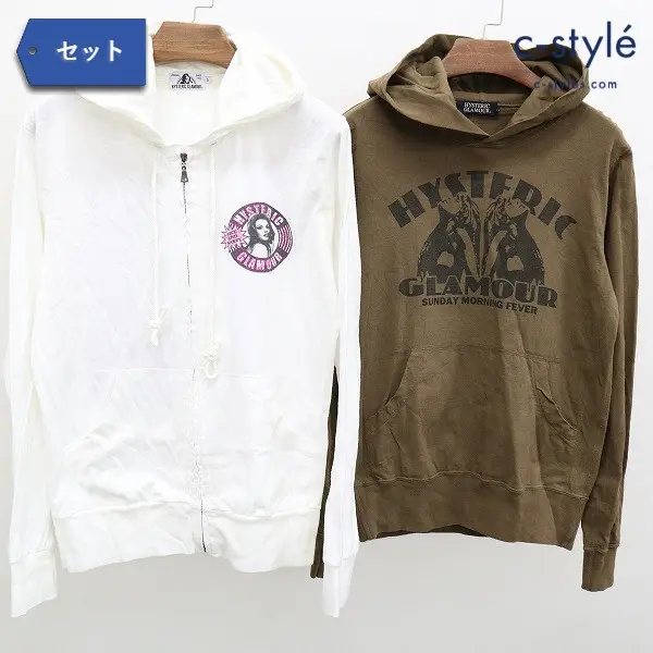 HYSTERIC GLAMOUR パーカー ブラウン系 ジップアップ ホワイト S 薄手 ガール