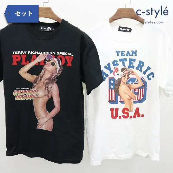 HYSTERIC GLAMOUR × PLAY BOY Tシャツ ガール ホワイト S ブラック XS 綿