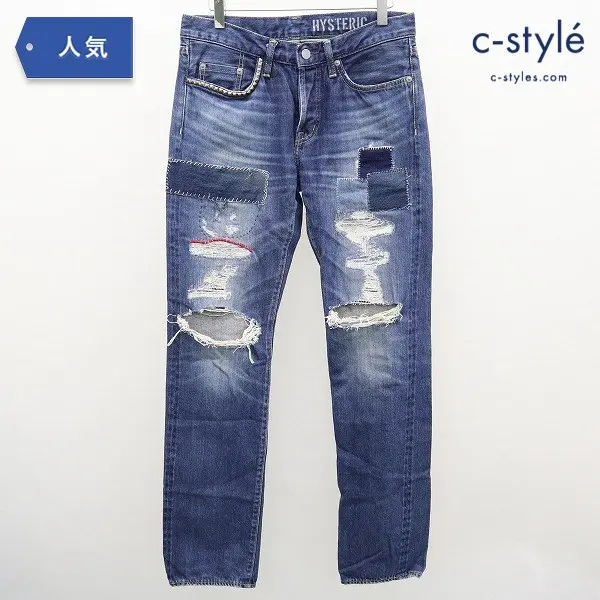 HYSTERIC GLAMOUR PAS加工 デニムストレートパンツ W30L32 インディゴブルー