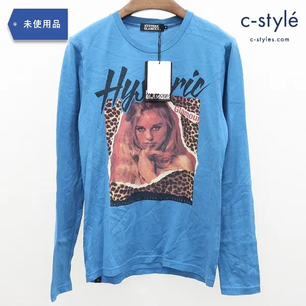 HYSTERIC GLAMOUR 長袖シャツ S ブルー 0251CL03 ヒョウ柄 ガールプリント 綿