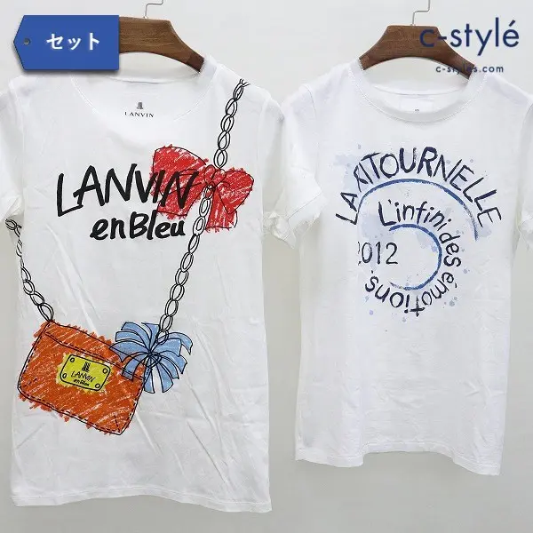 LANVIN en Blue ランバンオンブルー Tシャツ 38 白 リボン ロゴ レディース