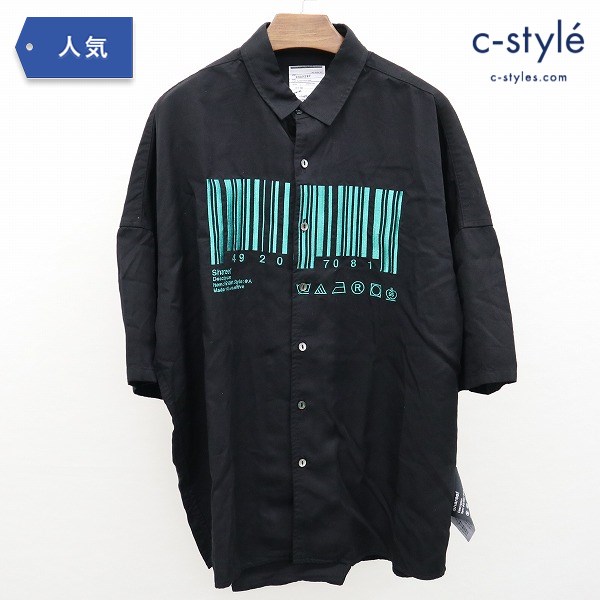 SHAREEF シャリーフ 20SS EX.BARCODE Shirt 半袖シャツ 1 黒 バーコード