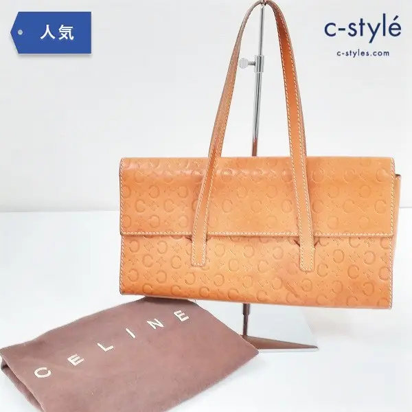 CELINE セリーヌ ハンドバッグ キャメル レザー ロゴ Cマカダム柄