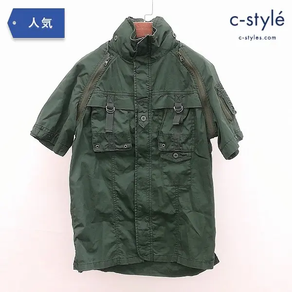 AVIREX アヴィレックス 半袖シャツジャケット M グリーン フード アメリカ空軍 綿100％ U.S.ARMY