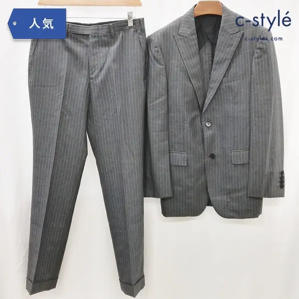 BURBERRY BLACK LABEL スーツ ジャケット + スラックス 90-74-165 36R グレー 背抜 2B